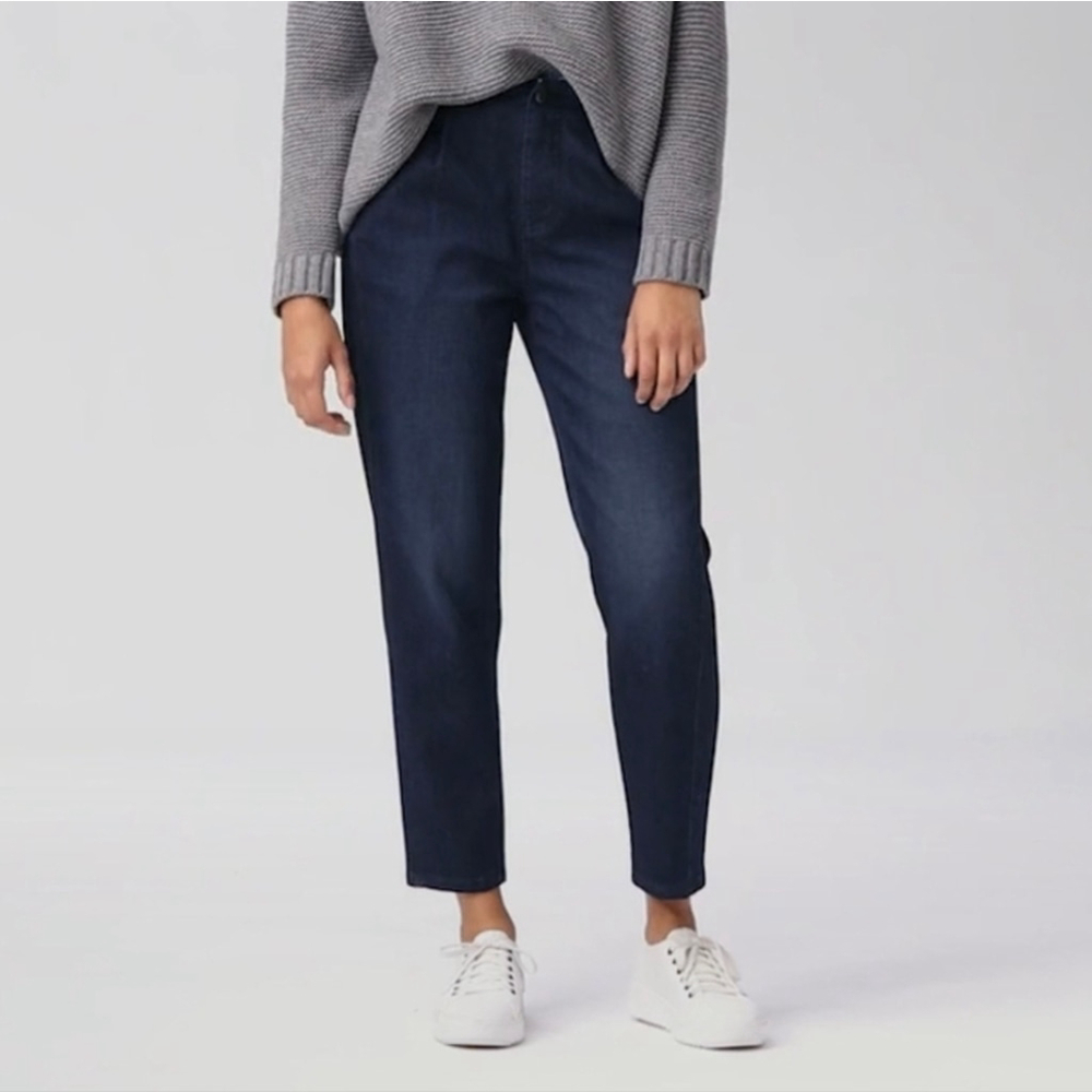Eileen Fisher Womens Pleated Jeans Tapered Ankle High‎ Waist Denim Sz 2 Organic